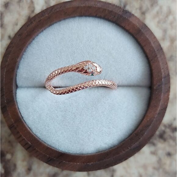 Rose Gold Plated Sterling Silver Snake Ring - Picture 2 of 10